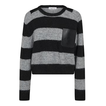 Haute L\' Amitié - Darcia Stripe Crop Pocket Knit - Black Grey Mix